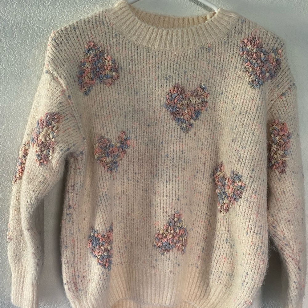 Cozy Cream Heart Pattern Sweater